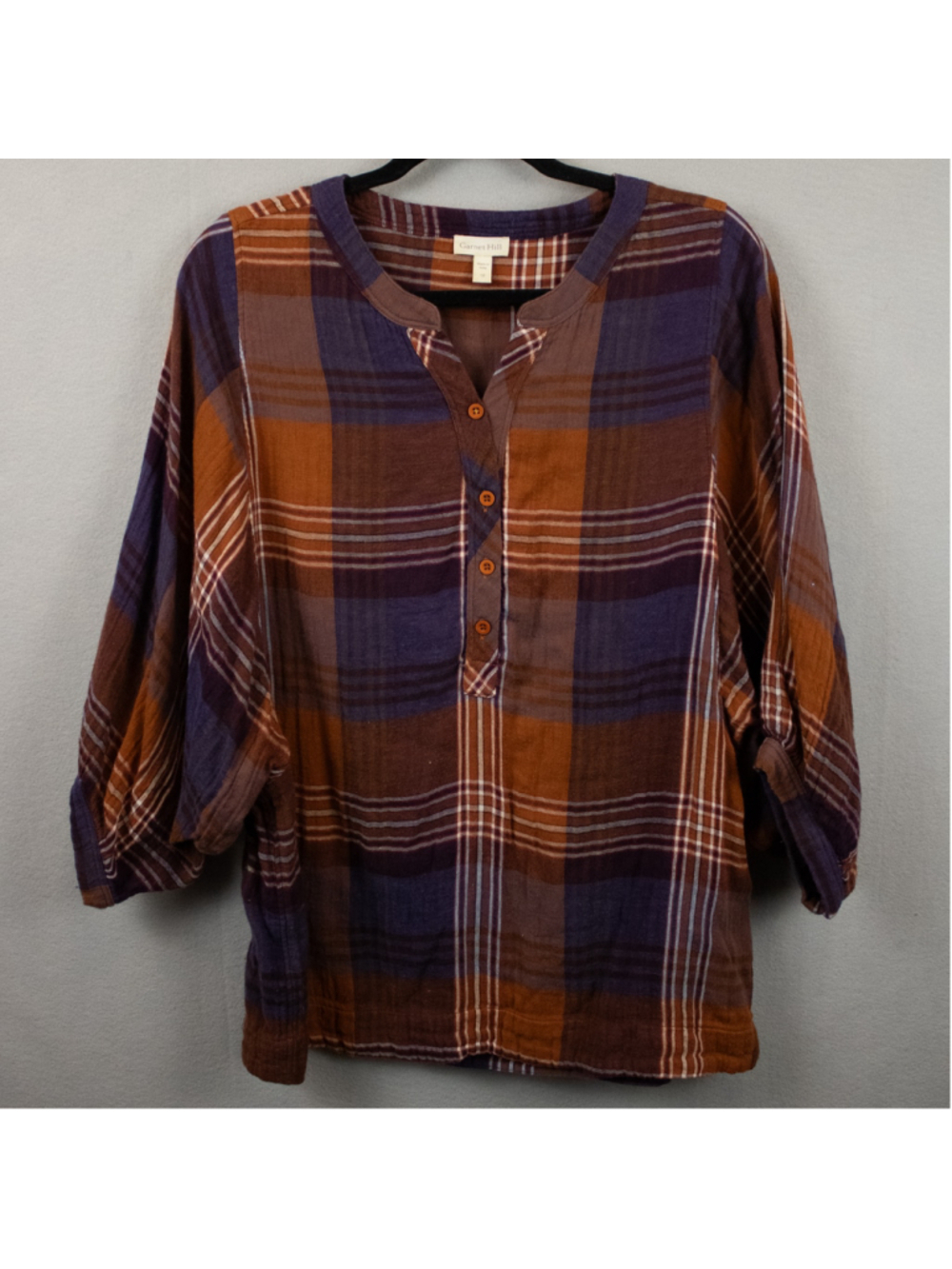 Garnet Hill plaid organic cotton gauze peasant tunic top-10